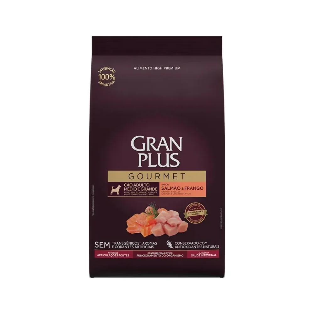 Embalagem de GranPlus Gourmet Adultos Médios e Grandes Salmão e Frango