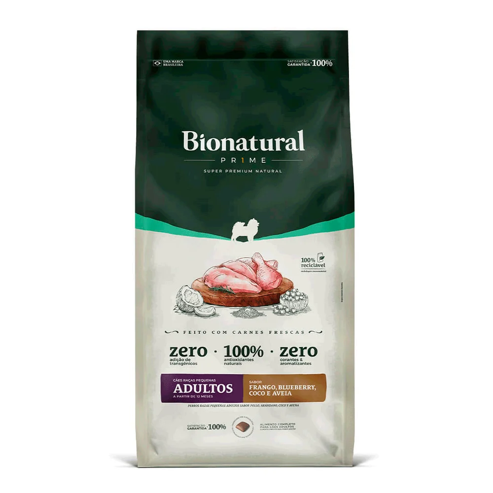 Embalagem de Bionatural Prime Adultos Raças Pequenas Frango